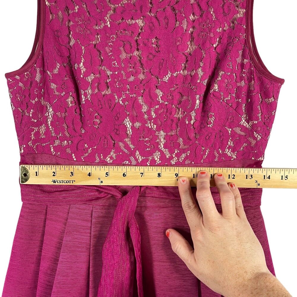 Eliza J Pink Fit & Flare Dress Lace Belted Bow Womens SIZE 2 Barbie Formal Knee - Picture 7 of 11